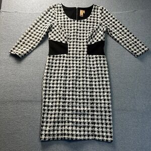 LEL Long Elegant Legs Sheath Career Dress Tweed Checkered Womens 12T Black White